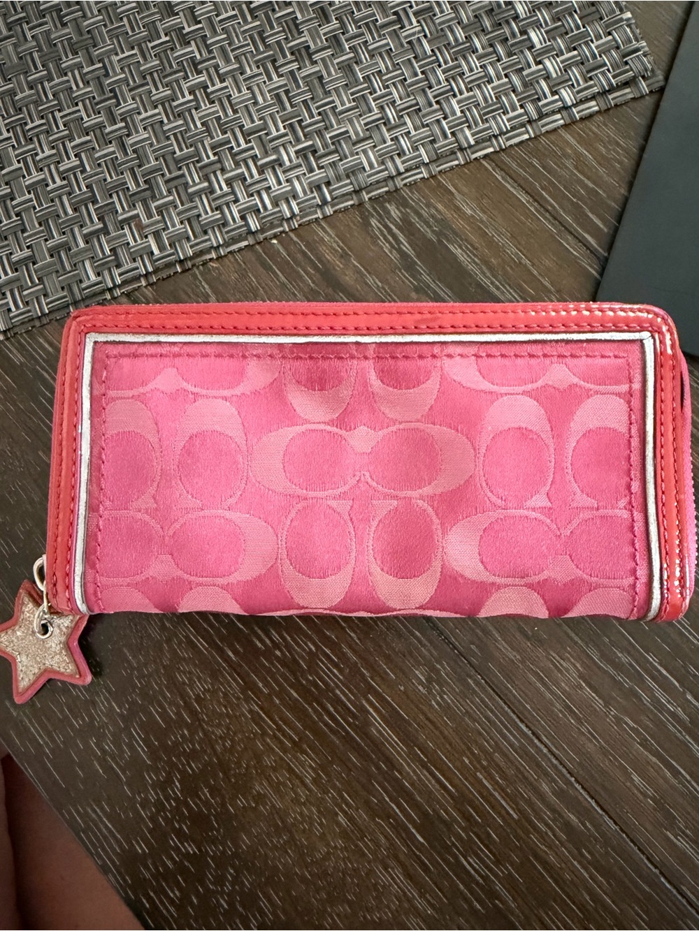Coach Pink Signature Zip Wallet with Star Charm